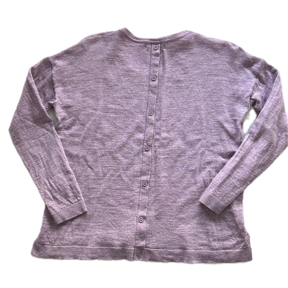 Tahari Merino X-Fine Wool Lavender Sweater Back Button Round Neck Women Large